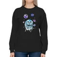 thumbnail image 1 of NASA Nasa Astronaut Kitten W Planets Sweatshirt Women -NASA Designs, Female Small, 1 of 4