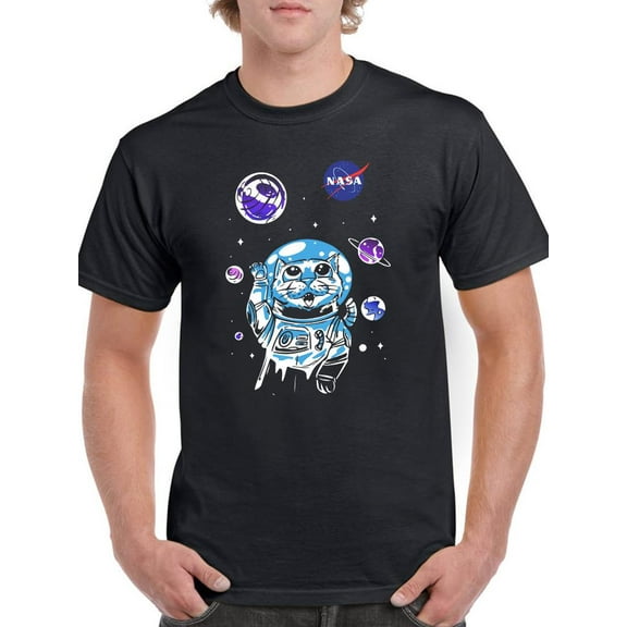 NASA Nasa Astronaut Kitten W Planets T-Shirt Men -NASA Designs, Male XX-Large