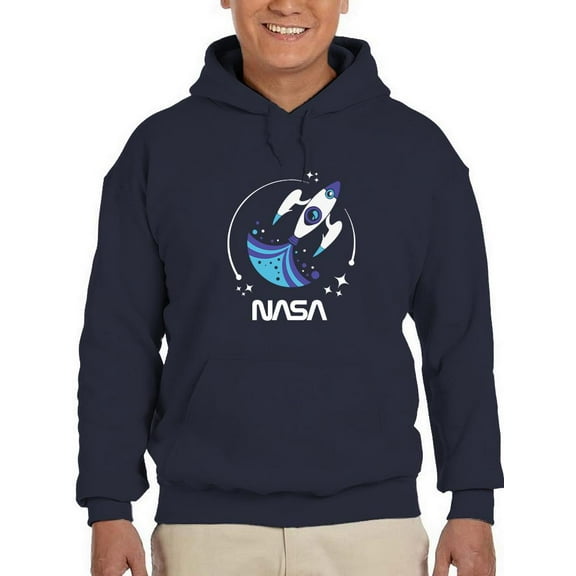 NASA Nasa Baby Blue Rocket Art Hoodie Men -NASA Designs, Male Medium