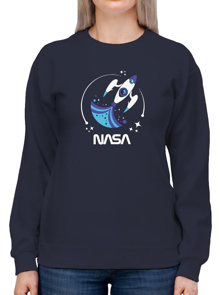 NASA Nasa Baby Blue Rocket Art Sweatshirt Women -NASA Designs, Female ...