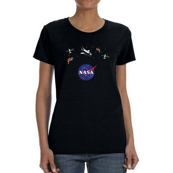 NASA Nasa Logo Floating Objects Shaped T-Shirt Women -NASA Designs, Female Large