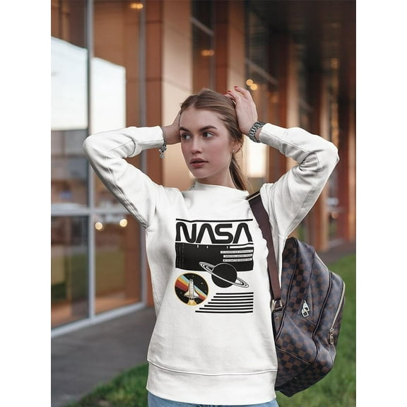 NASA Nasa Saturn And Spacecraft Sweatshirt Women -NASA Designs, Female Medium