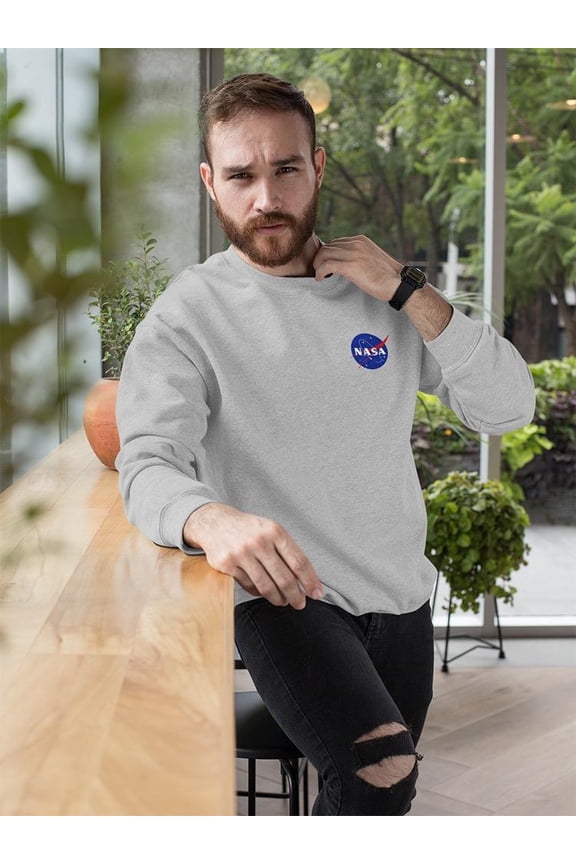 Small Logo Design Sweatshirt Men -NASA Designs, Male 3X-Large