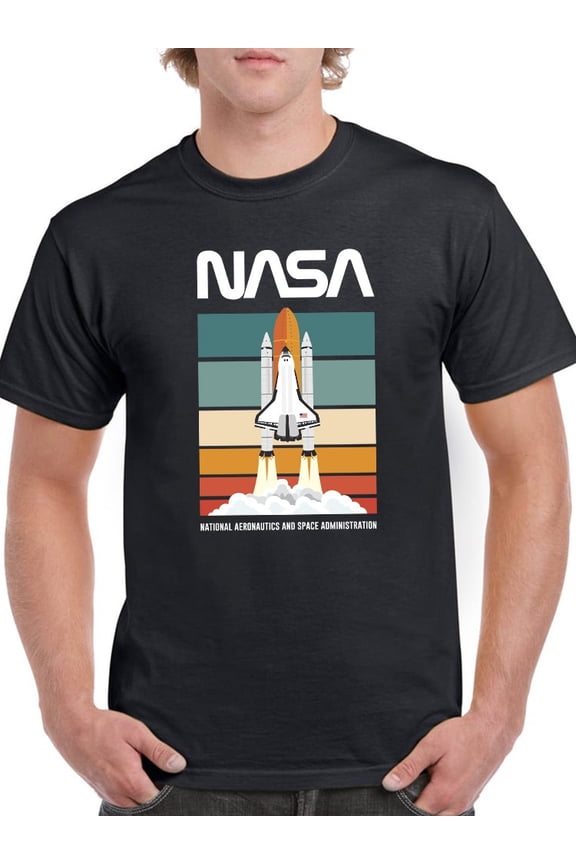Space Shuttle Retro Color T-Shirt Men -NASA Designs, Male Large