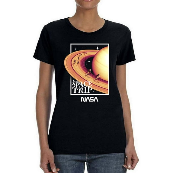 NASA Nasa Space Trip Saturn Shaped T-Shirt Women -NASA Designs, Female Large