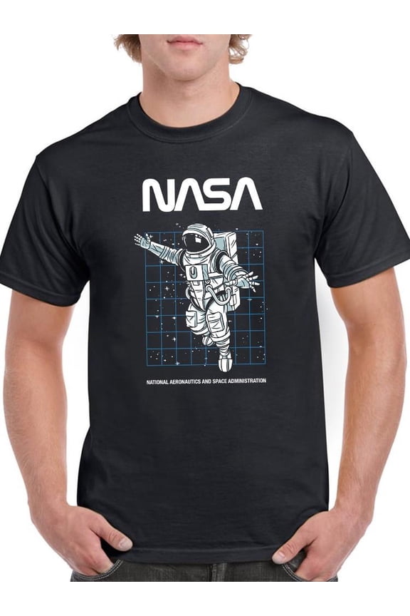 Spaceman Over Grid T-Shirt Men -NASA Designs, Male Large