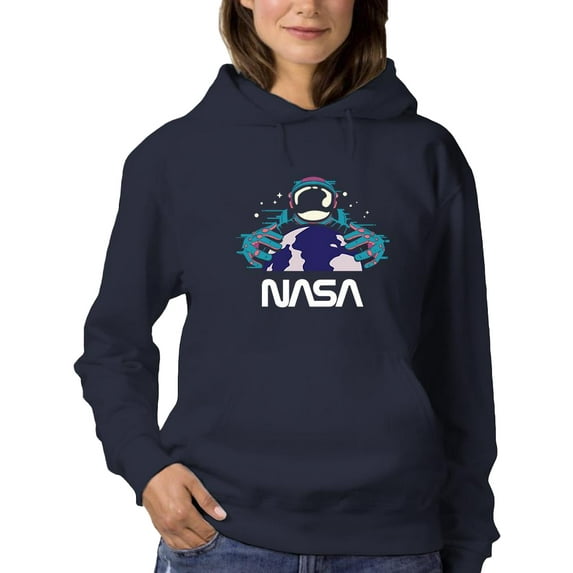 NASA Nasa Spaceman W Planet Earth Hoodie Women -NASA Designs, Female XX-Large