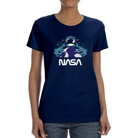 NASA Nasa Spaceman W Planet Earth Shaped T-Shirt Women -NASA Designs, Female Large