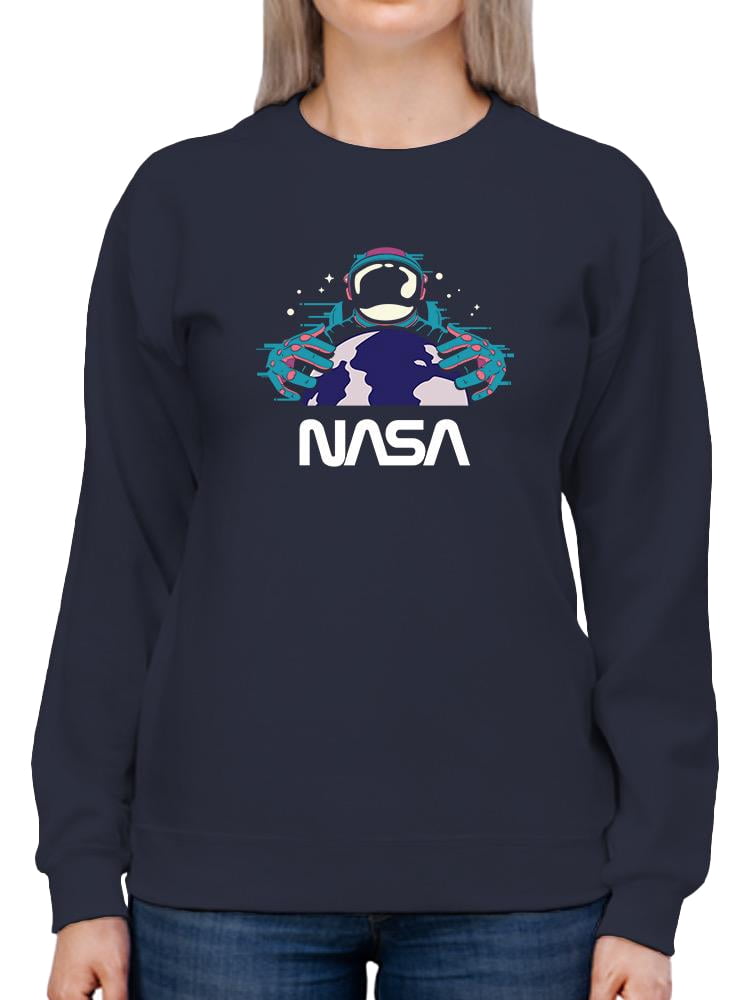 NASA Nasa Spaceman W Planet Earth Sweatshirt Women -NASA Designs ...