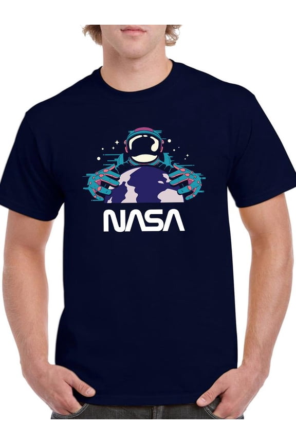 Spaceman W Planet Earth T-Shirt Men -NASA Designs, Male x-Large