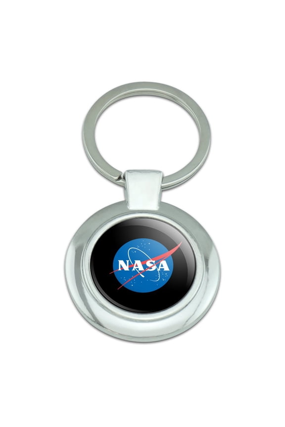 NASA Official Meatball Logo Keychain Classy Round Chrome Plated Metal