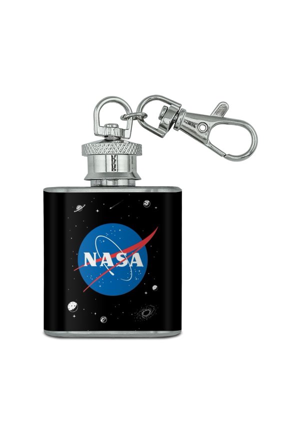 NASA Official Meatball Logo Stainless Steel 1oz Mini Flask Key Chain