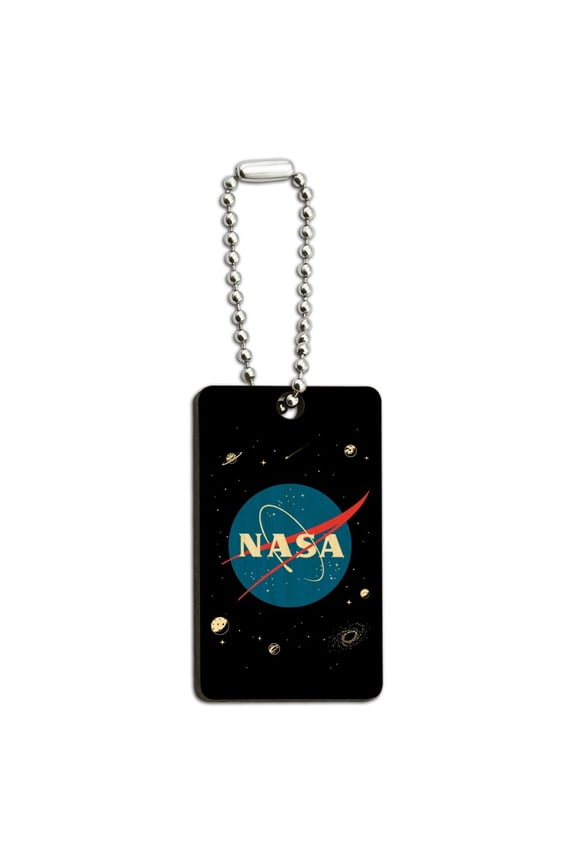NASA Official Meatball Logo Wood Wooden Rectangle Keychain Key Ring