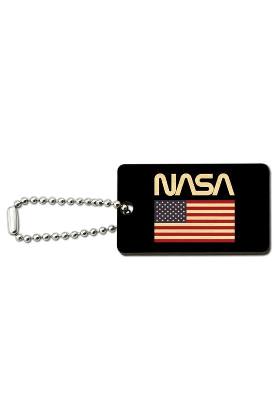 NASA Official Worm Logo United States USA Flag Wood Wooden Rectangle Keychain Key Ring