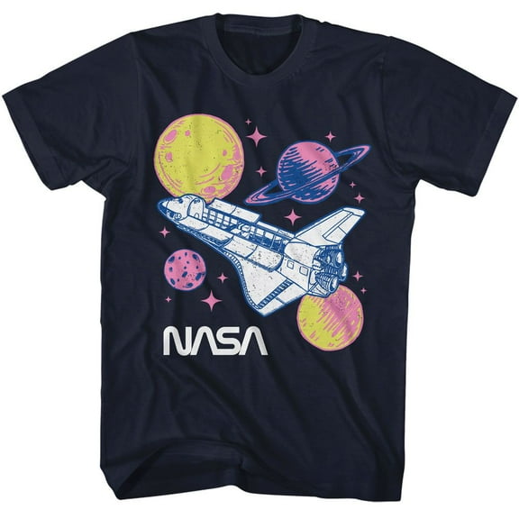 NASA Pastel Planets Navy Adult T-Shirt