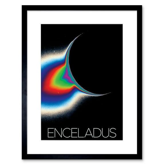 NASA Our Solar System Enceladus Saturn's Moon Colorized Artwork Framed Wall Art Print 9X7 Inch