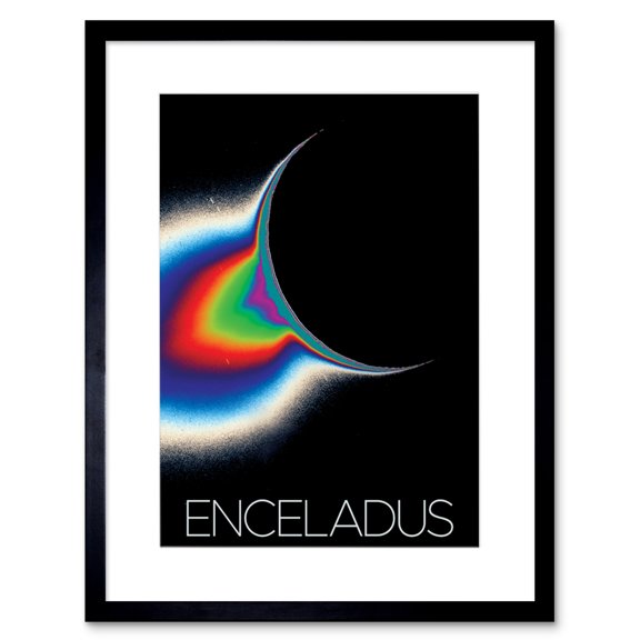 NASA Our Solar System Enceladus Saturn's Moon Colorized Artwork Framed Wall Art Print 9X7 Inch