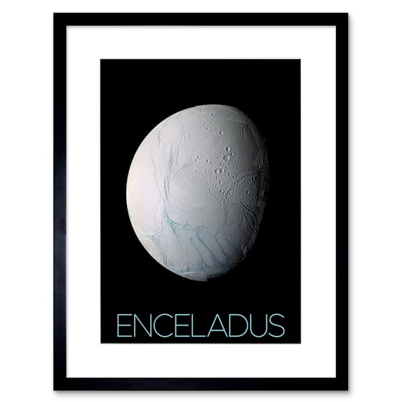 NASA Our Solar System Enceladus Saturn's Moon Ice Oceans Artwork Framed Wall Art Print 9X7 Inch
