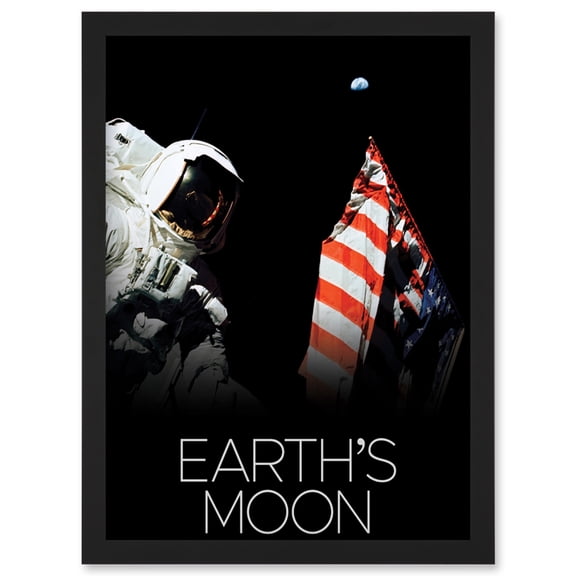 NASA Our Solar System Moon Apollo 17 Moonwalk American Flag Artwork Framed Wall Art Print A4