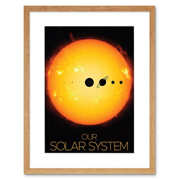 NASA Our Solar System Planets and Sun Size Comparison Dark Artwork Framed Wall Art Print 9X7 Inch