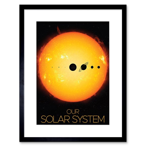 NASA Our Solar System Planets and Sun Size Comparison Dark Artwork Framed Wall Art Print 9X7 Inch