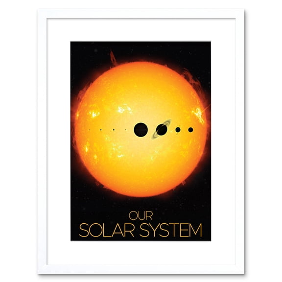 NASA Our Solar System Planets and Sun Size Comparison Dark Artwork Framed Wall Art Print 9X7 Inch