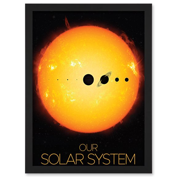 NASA Our Solar System Planets and Sun Size Comparison Dark Artwork Framed Wall Art Print A4