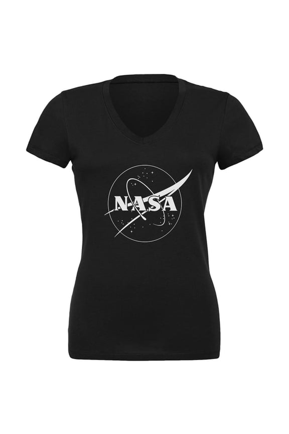 NASA Outline Logo Juniors V-Neck T Shirt Black MD