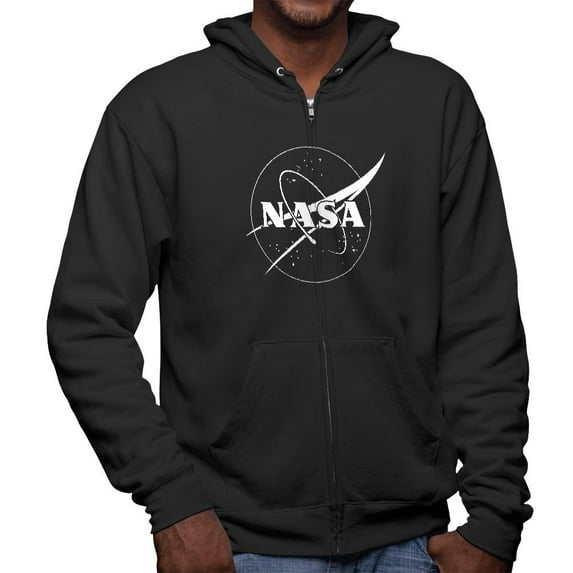 NASA Outline Logo Mens Full Zip Hoodie Black MD