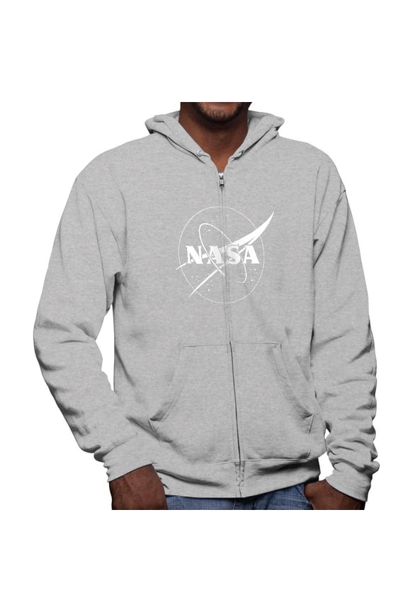 NASA Outline Logo Mens Full Zip Hoodie Heather MD