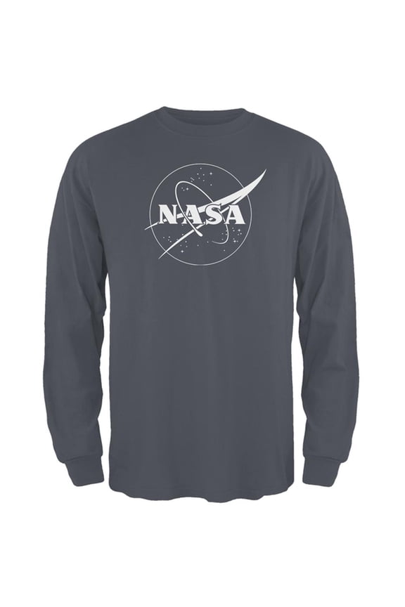 NASA Outline Logo Mens Long Sleeve T Shirt Charcoal SM