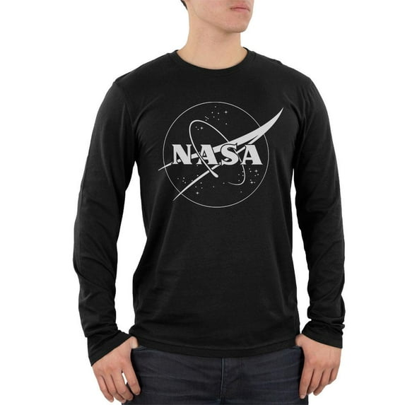 NASA Outline Logo Mens Soft Long Sleeve T Shirt Black LG
