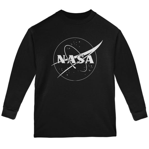 NASA Outline Logo Youth Long Sleeve T Shirt Black YXL