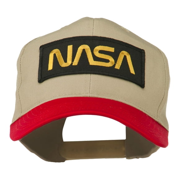NASA Patched Two Tone Cotton Twill Cap - Red Khaki OSFM