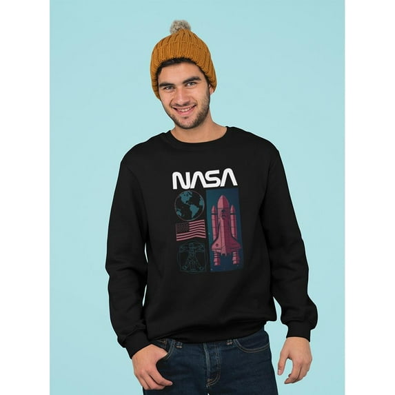 NASA Red Spaceship Sweatshirt Men -NASA Designs, Male XX-Large