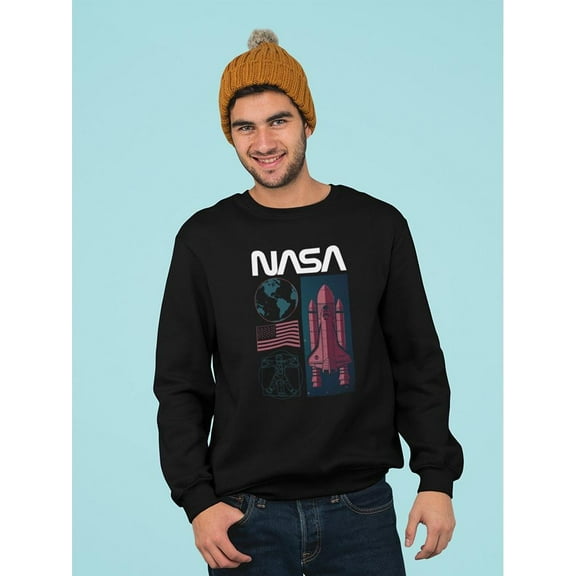 NASA Red Spaceship Sweatshirt Men -NASA Designs, Male x-Large