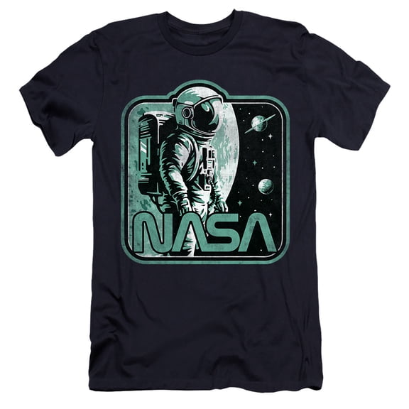NASA Retro Spaceman Unisex Adult Canvas Brand T Shirt, Navy, Large