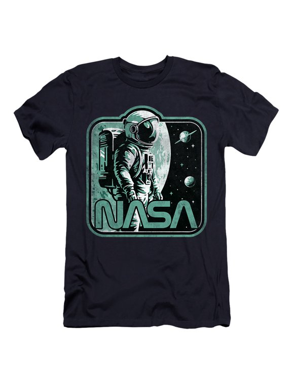 Retro Spaceman Unisex Adult Canvas Brand T Shirt, Navy, Large