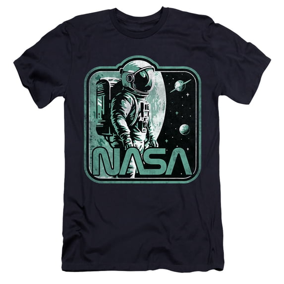 NASA Retro Spaceman Unisex Adult Canvas Brand T Shirt, Navy, Medium