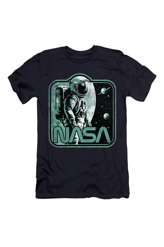 Retro Spaceman Unisex Adult Canvas Brand T Shirt, Navy, Medium