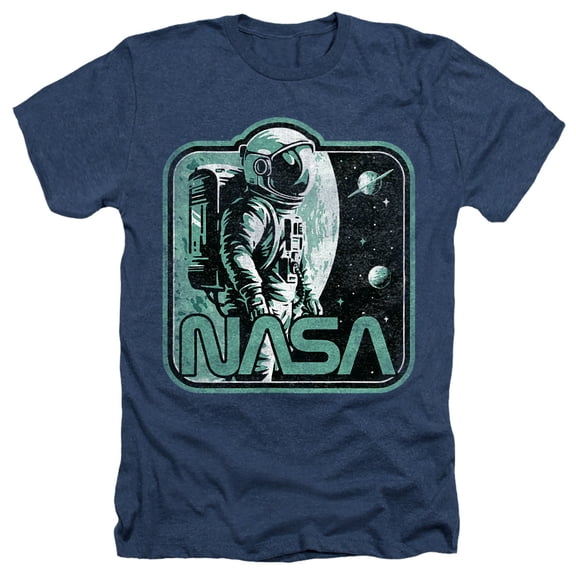 NASA Retro Spaceman Unisex Adult Heather T Shirt, Navy Heather, Medium