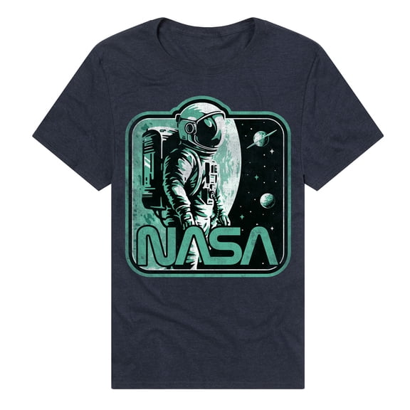 NASA Retro Spaceman Unisex Adult Heathered Premium T Shirt (3X-Large) Navy