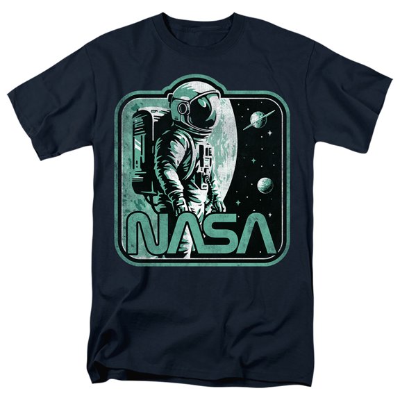 NASA Retro Spaceman Unisex Adult T Shirt, Navy, Medium