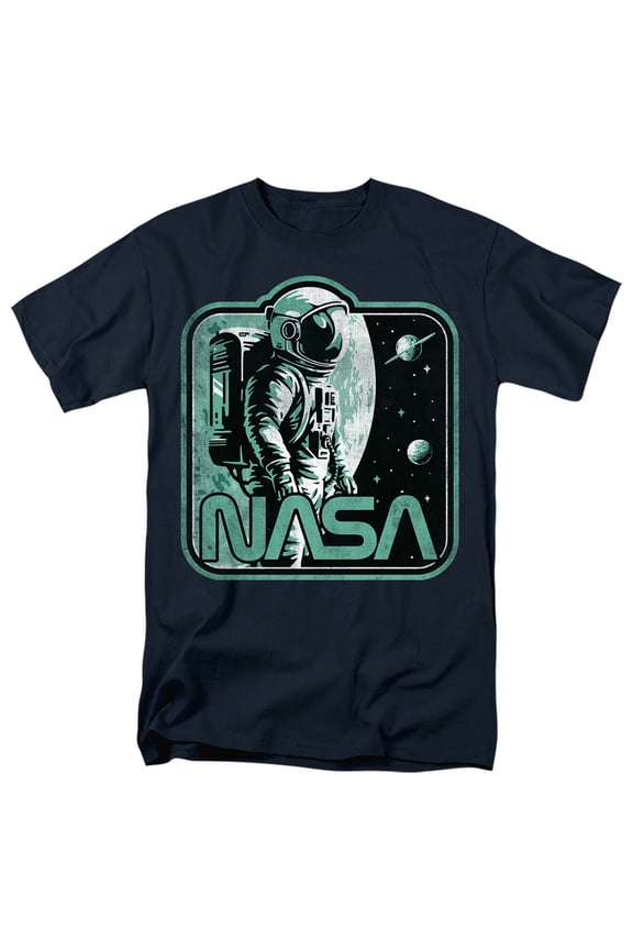 Retro Spaceman Unisex Adult T Shirt, Navy, Small
