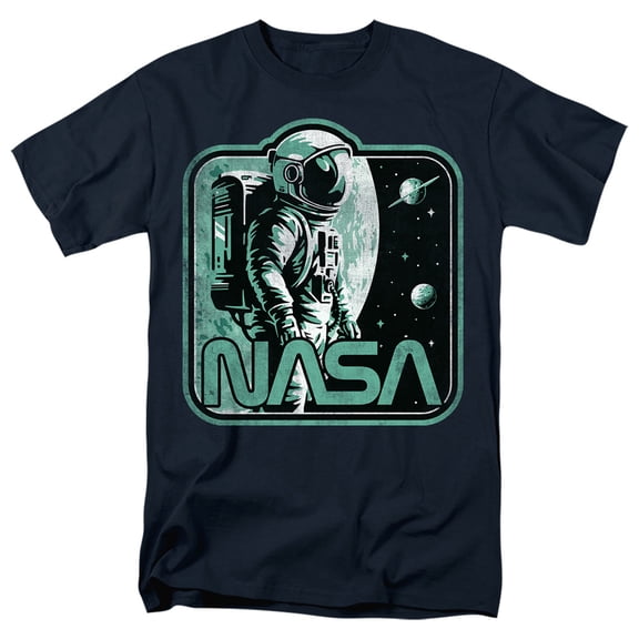 NASA Retro Spaceman Unisex Adult T Shirt, Navy, X-Large