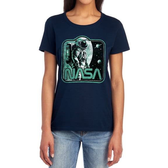 NASA Retro Spaceman Women's T Shirt, Navy, Small