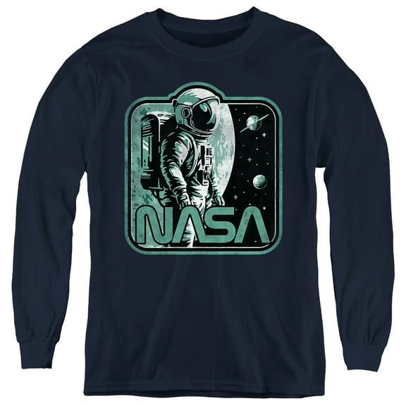 NASA Retro Spaceman Youth Long Sleeve T Shirt, Navy, Small