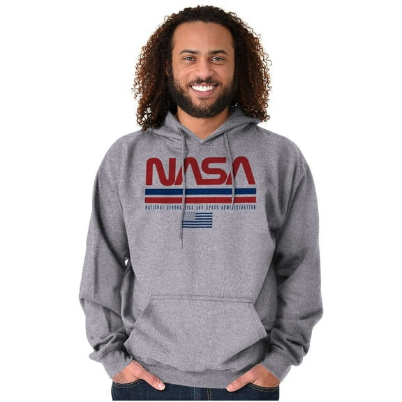 NASA Retro Worm Logo American Flag Hoodie Sweatshirt Women Men Brisco Brands S