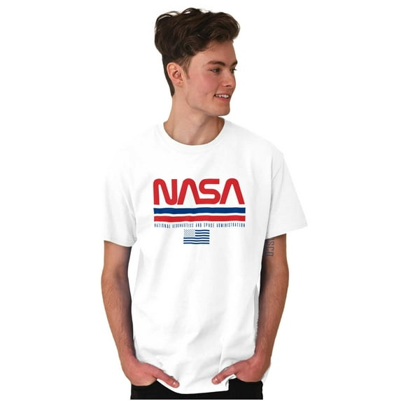NASA Retro Worm Logo American Flag Men's Graphic T Shirt Tees Brisco Brands 3X