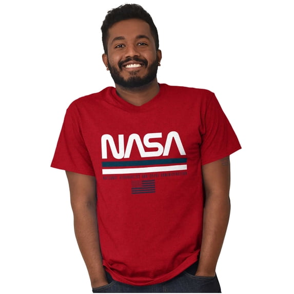 NASA Retro Worm Logo American Flag Men's Graphic T Shirt Tees Brisco Brands 5X